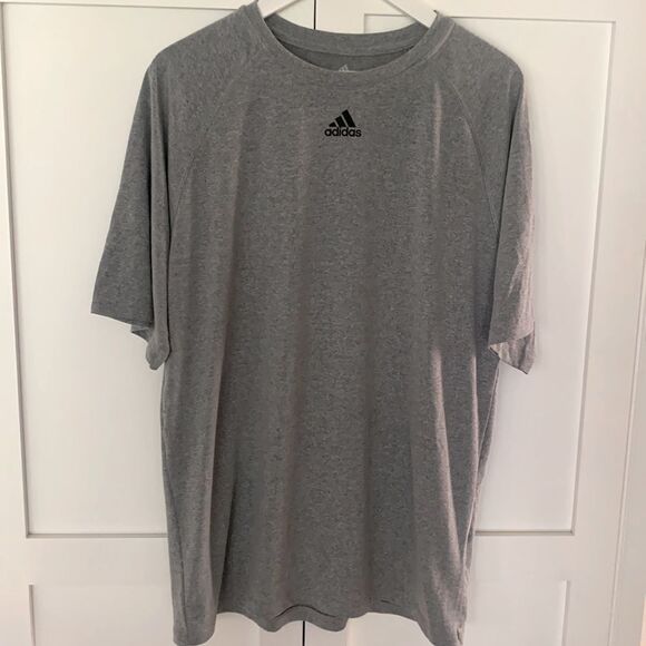 2 Adidas Mens Climalite Heather Gray Workout Logo Blue T-Shirt Tee 2996A Medium - Picture 2 of 11